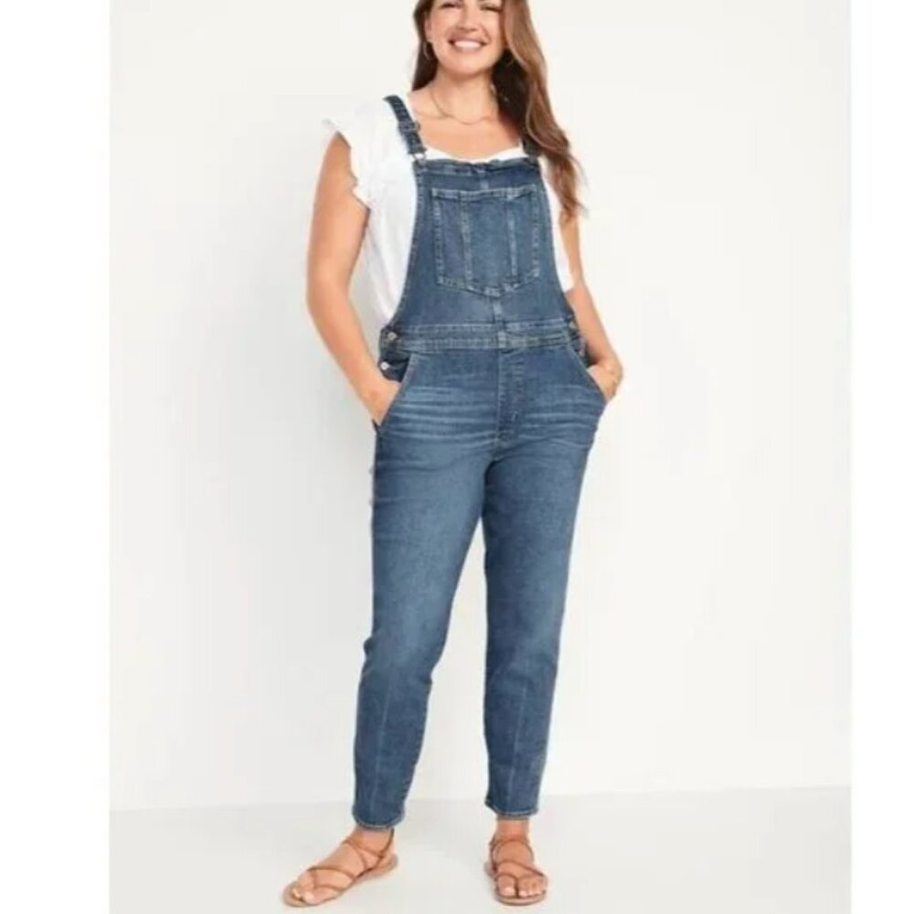 Old Navy Women's O.G. Straight Medium-Wash Jean Overalls Size 16